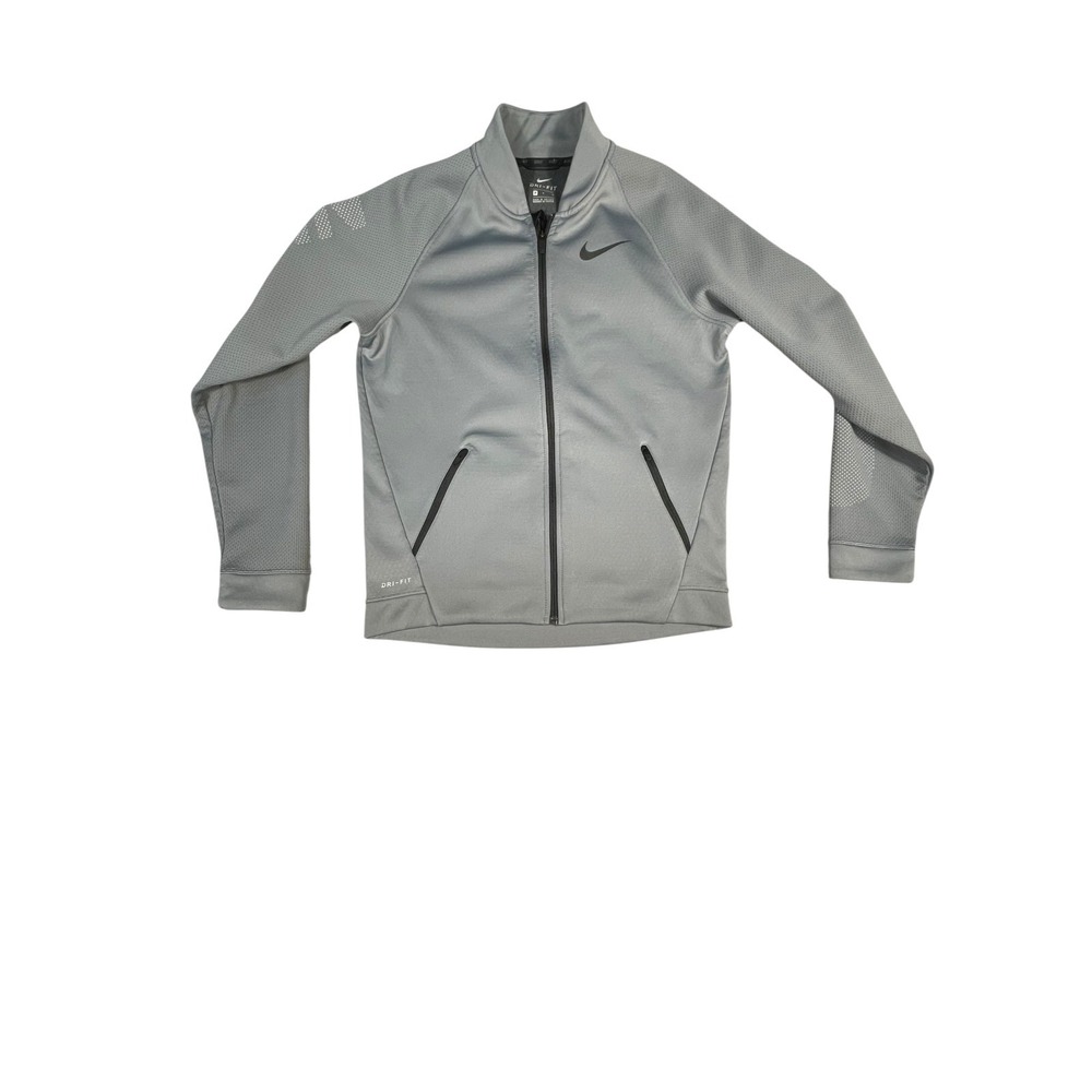 Nike Dri Fit Therma Sphere Jacket Mens Medium Gray Logo Lined Full Zip Winter